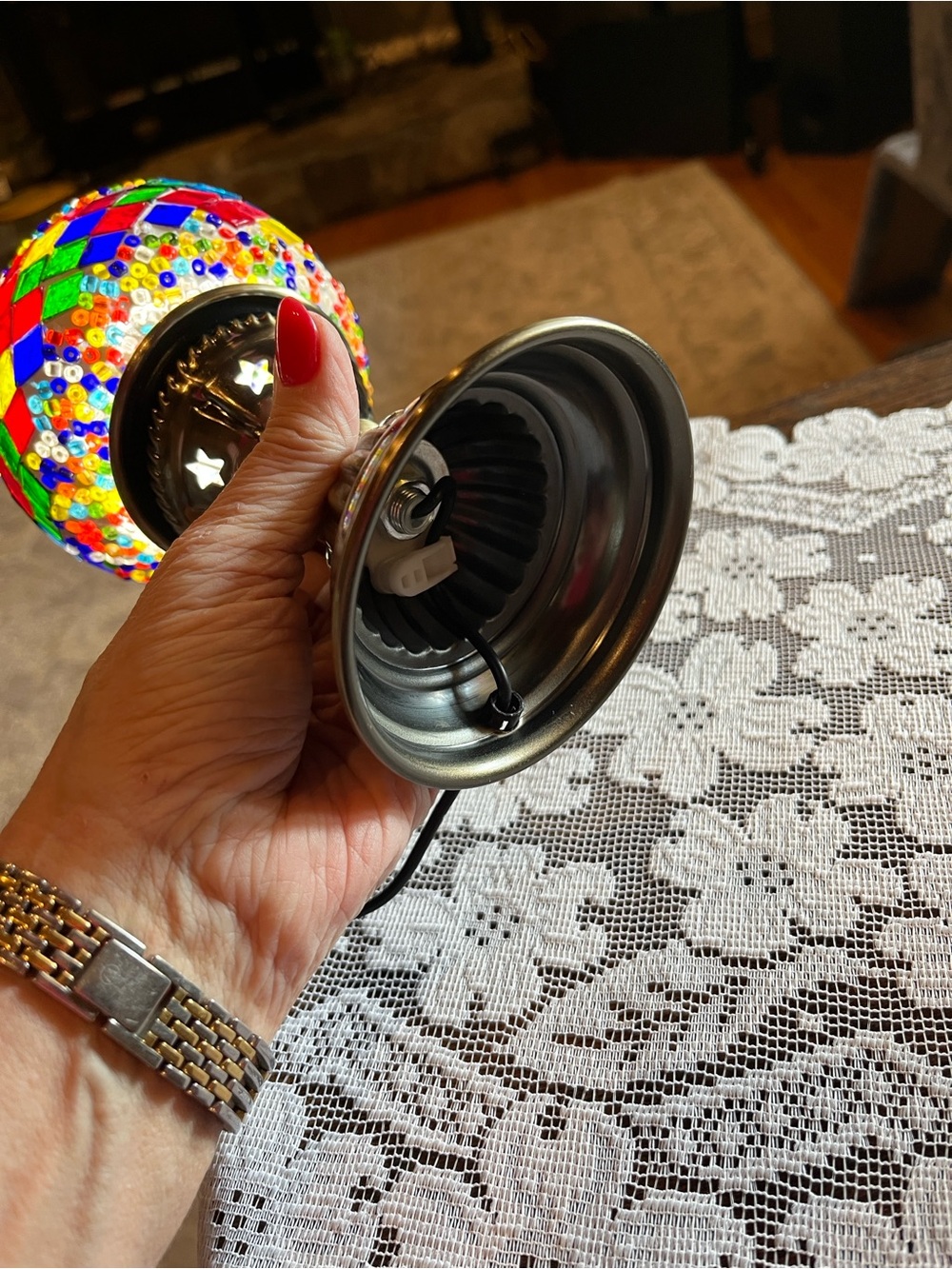 Colorful Mosaic Glass Table Lamp - Vibrant Multicolor Globe - Picture 6 of 7